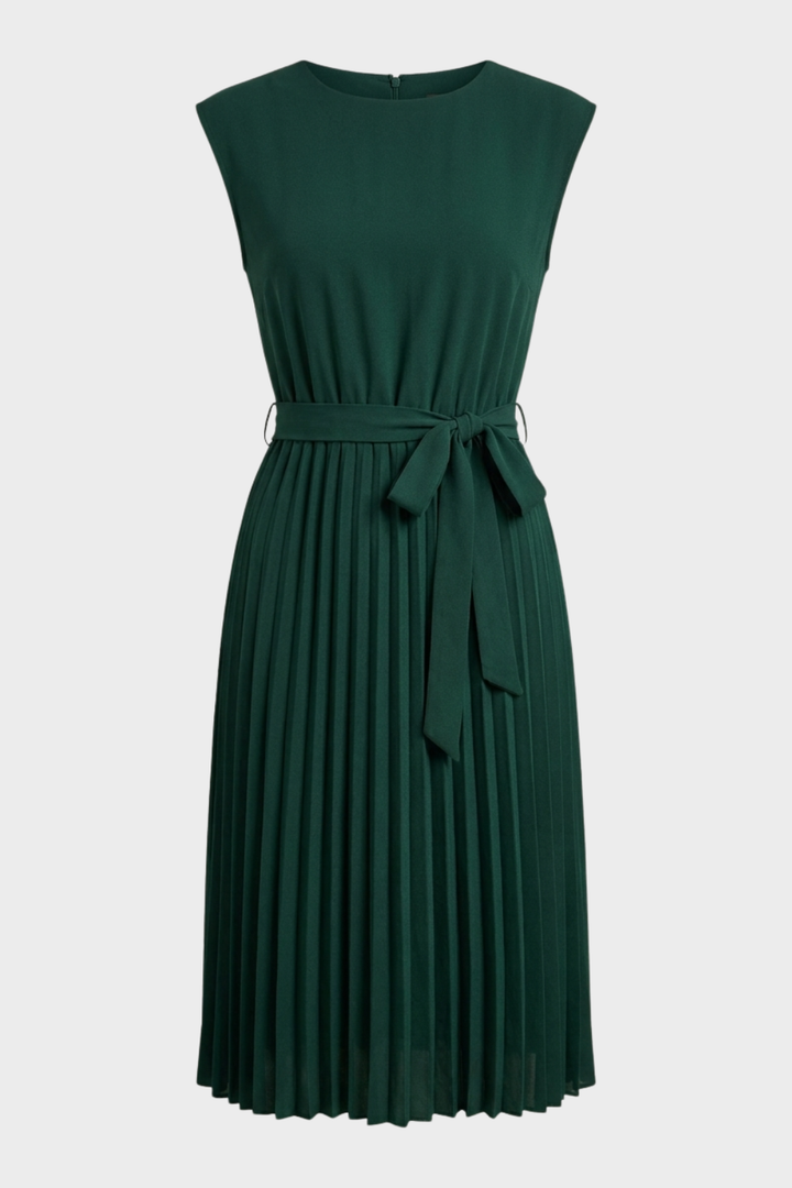 Midikleid Damen mit Plisseerock und Gürtel