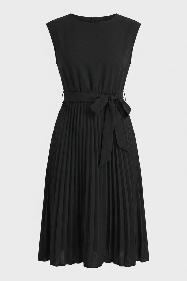 Midikleid Damen mit Plisseerock und Gürtel