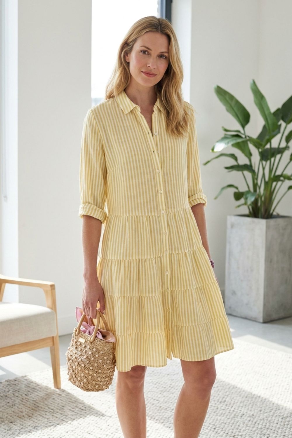 Damen-Sommerkleid in Midi-Länge | Knopfleiste