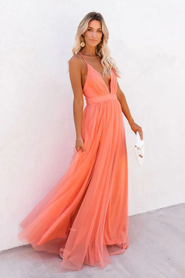 Maxikleid Damen mit V-Ausschnitt und Spaghettiträger