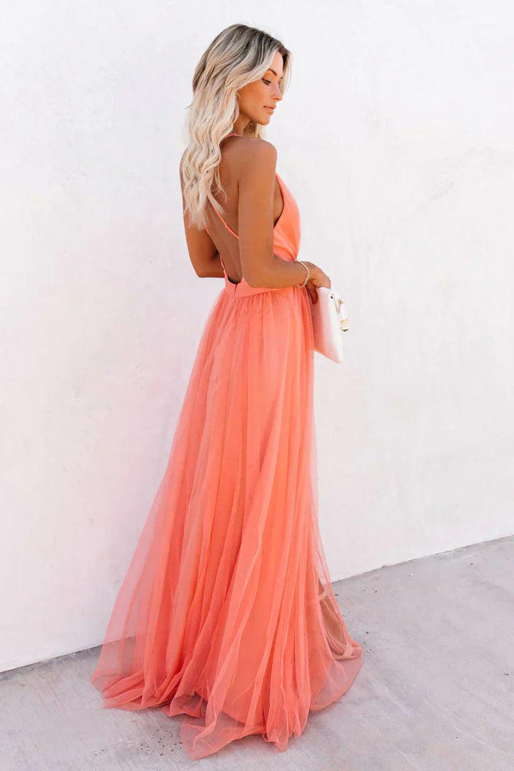 Maxikleid Damen mit V-Ausschnitt und Spaghettiträger