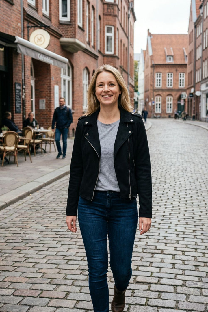 Lederjacke Damen Bikerjacke mit Reißverschluss