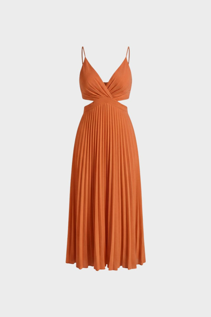 Maxikleid Damen Plissee mit V-Ausschnitt