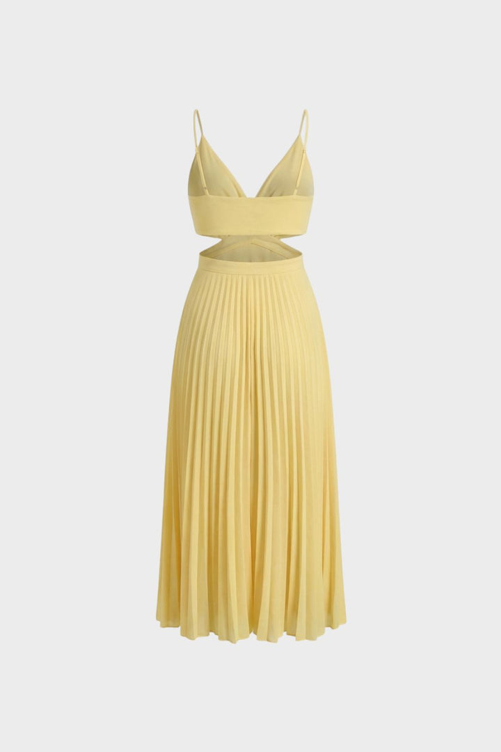 Maxikleid Damen Plissee mit V-Ausschnitt