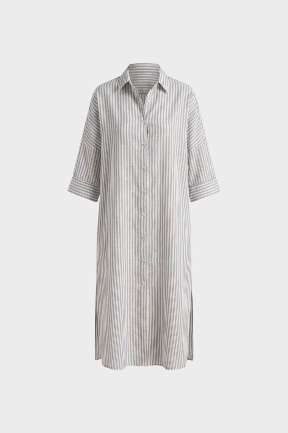 Hemdblusenkleid Damen gestreift mit Knopfleiste