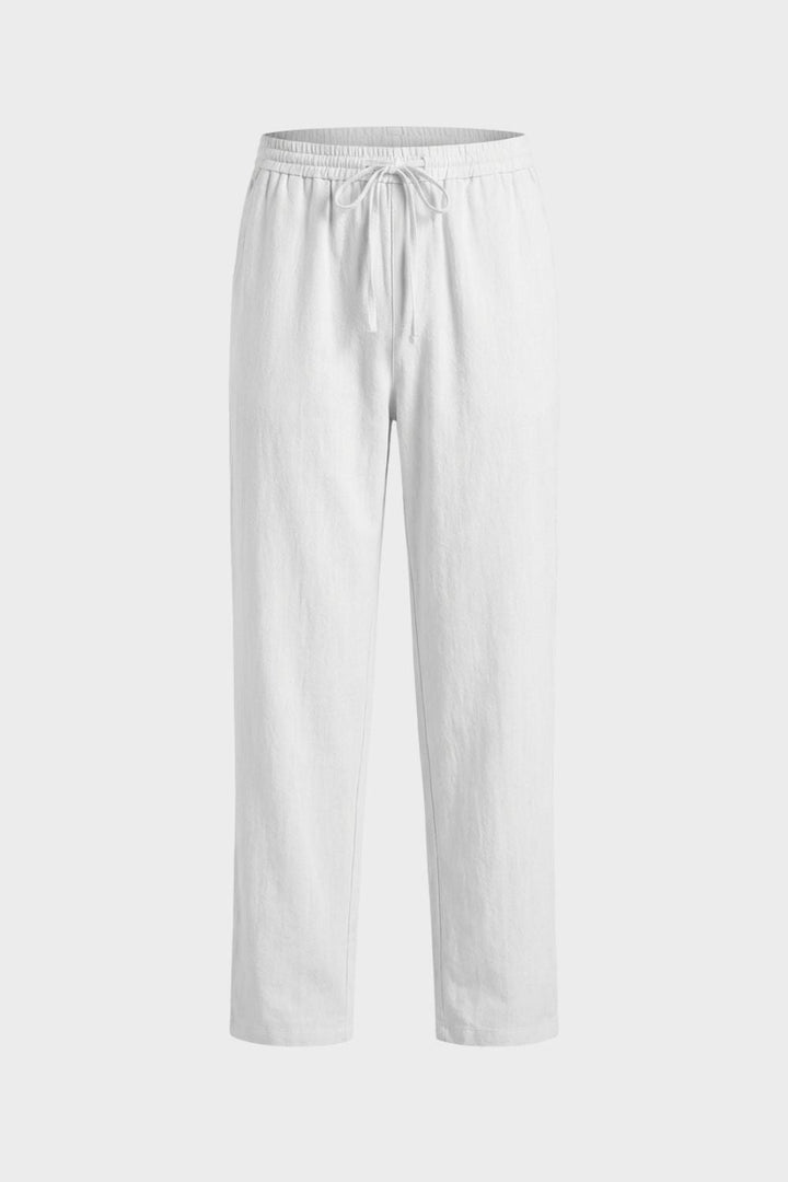 Herren Leinenhose mit Gummibund und Kordelzug
