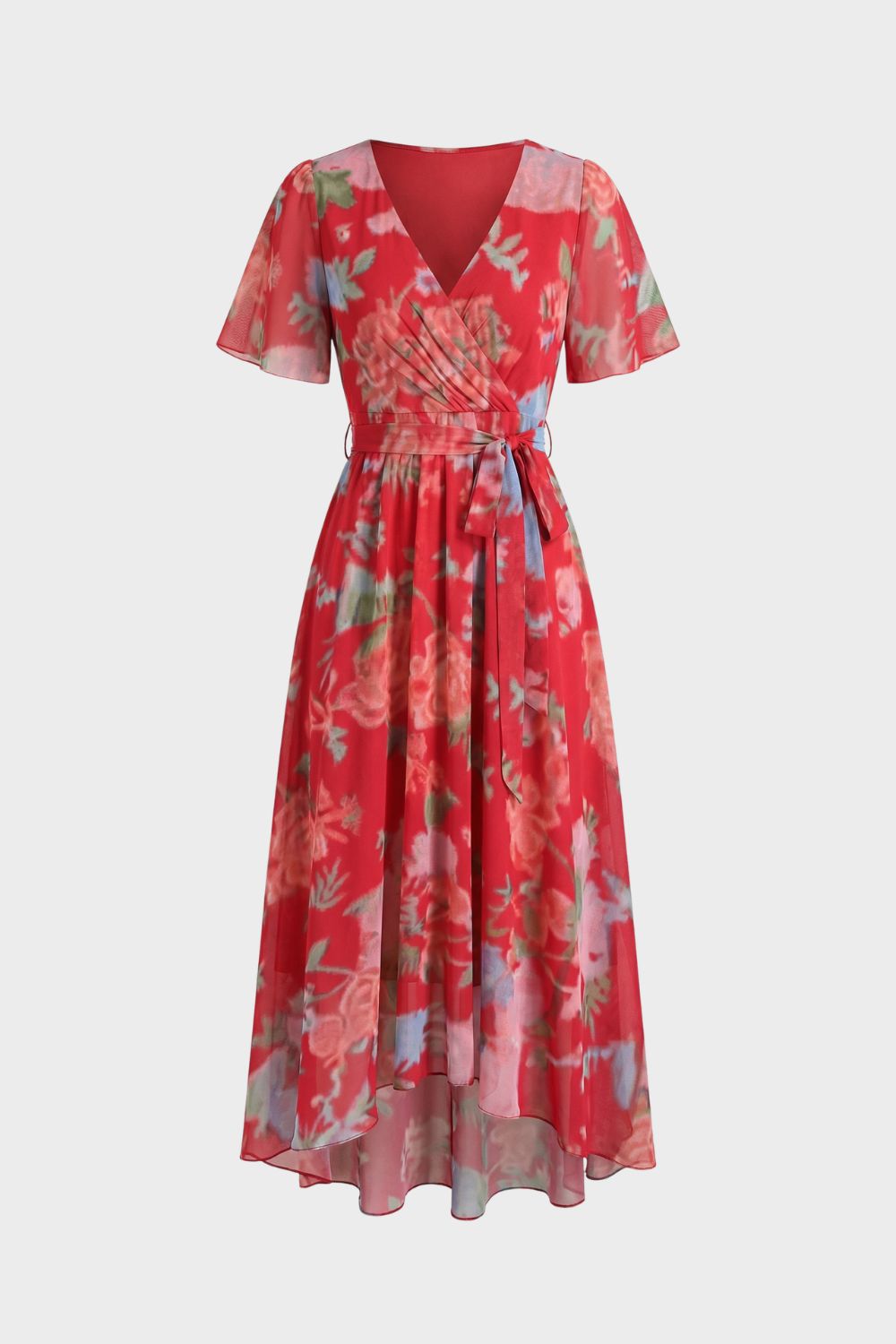 Damen Wickelkleid mit V-Ausschnitt und Print