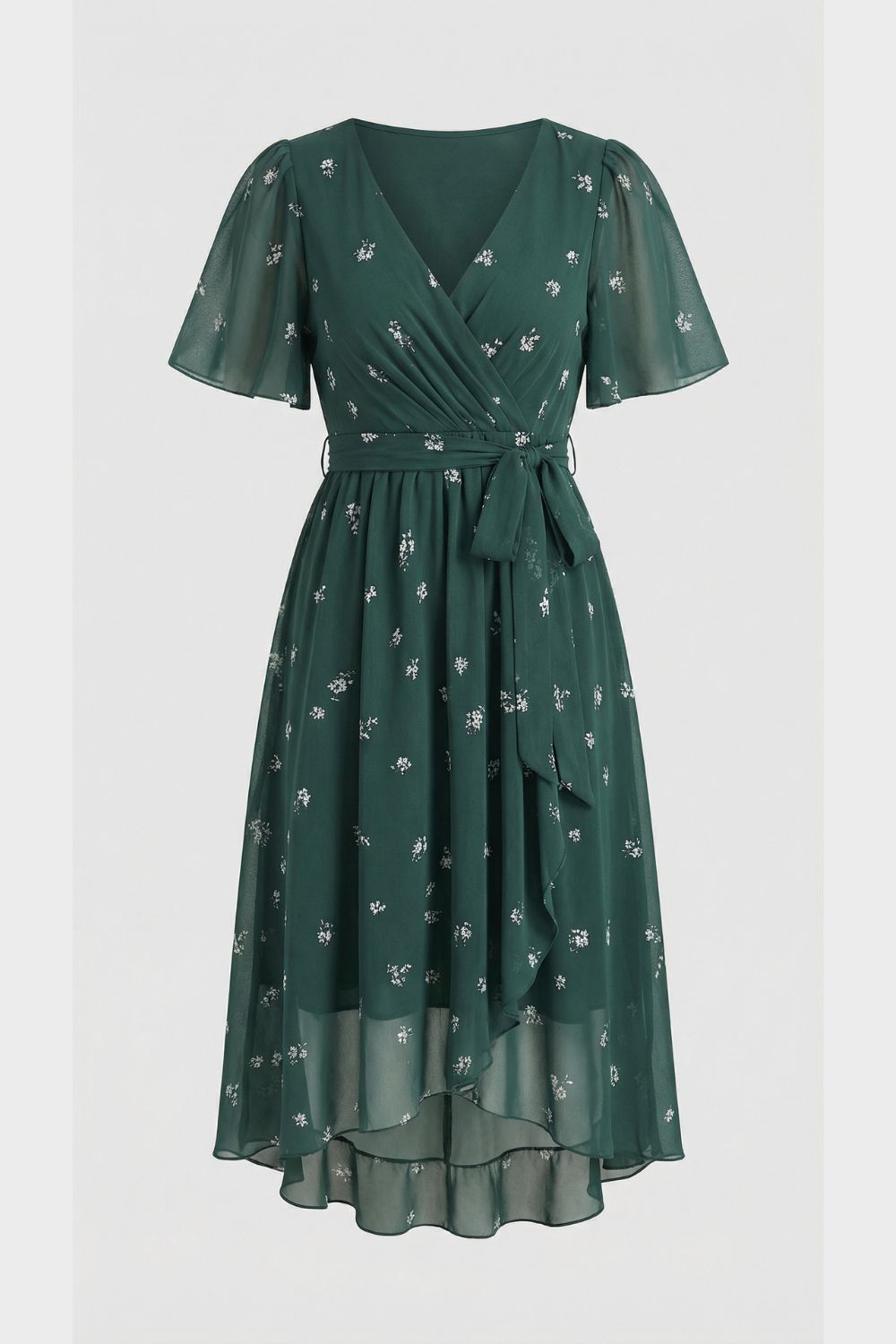 Damen Wickelkleid mit V-Ausschnitt und Print