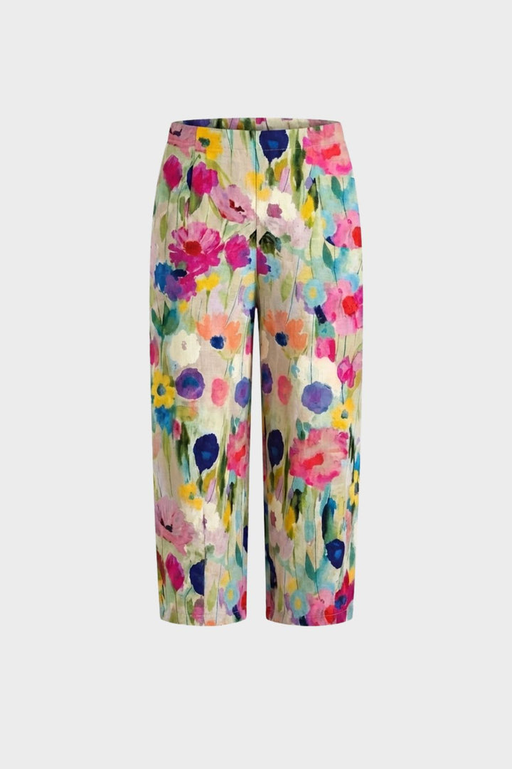 Stoffhose Damen mit Blumenmuster Weites Bein