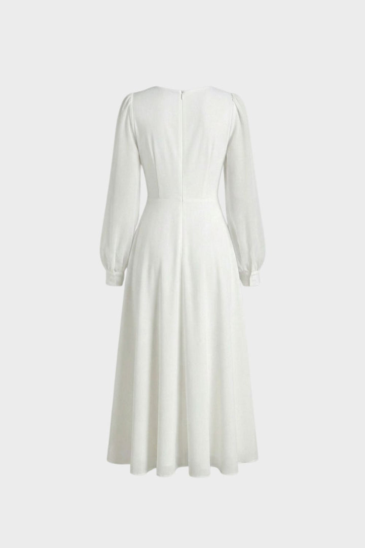 Kleid Damen Midikleid mit V Ausschnitt und Langarm