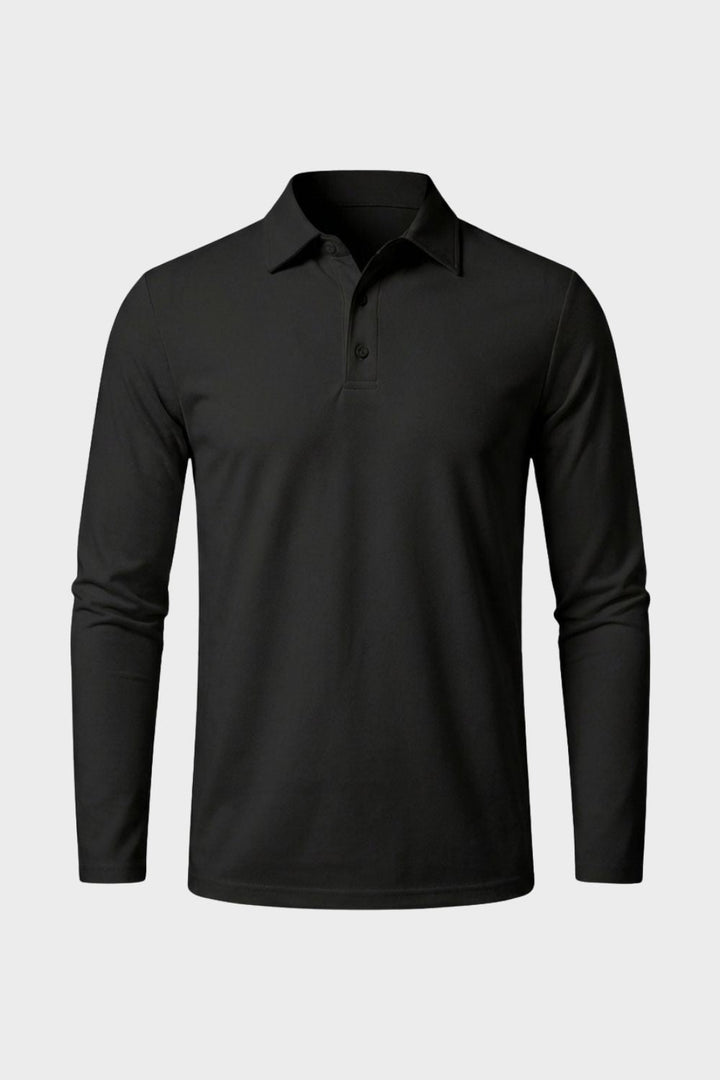 Herren Poloshirt Langarm mit Knopfleiste
