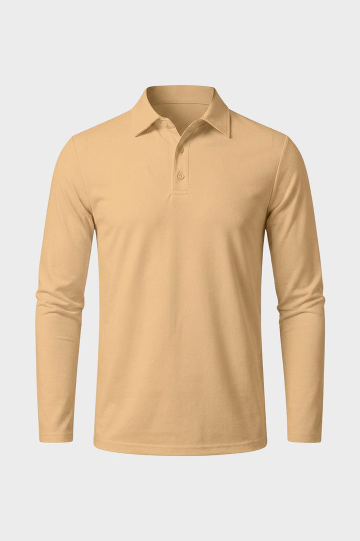Herren Poloshirt Langarm mit Knopfleiste