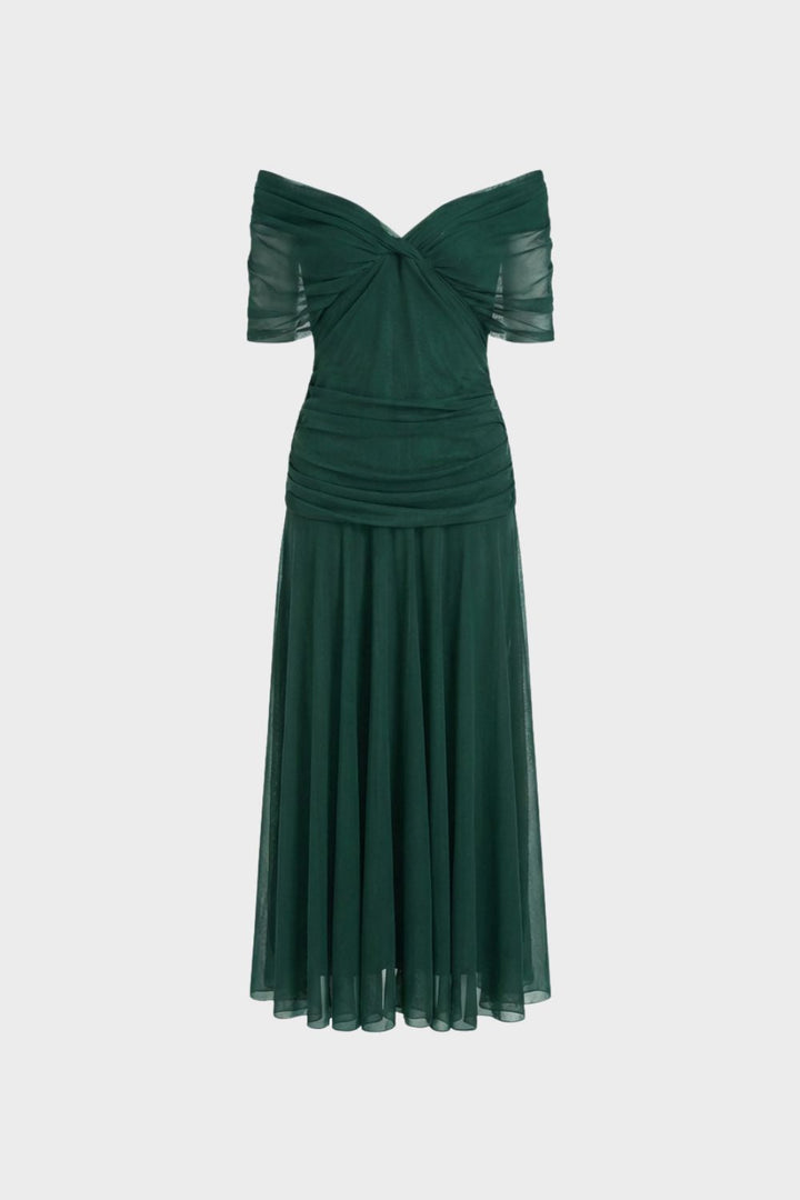 Damen Abendkleid aus Chiffon mit Off-Shoulder Ausschnitt