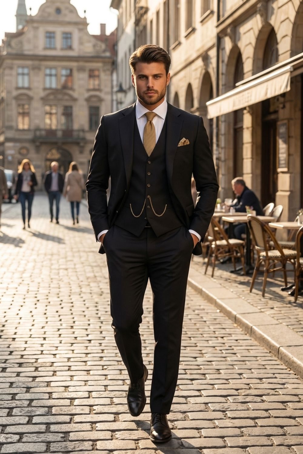 Herren Sommeranzug 3-Teilig Schwarz – Hochzeit Bräutigam Business Look