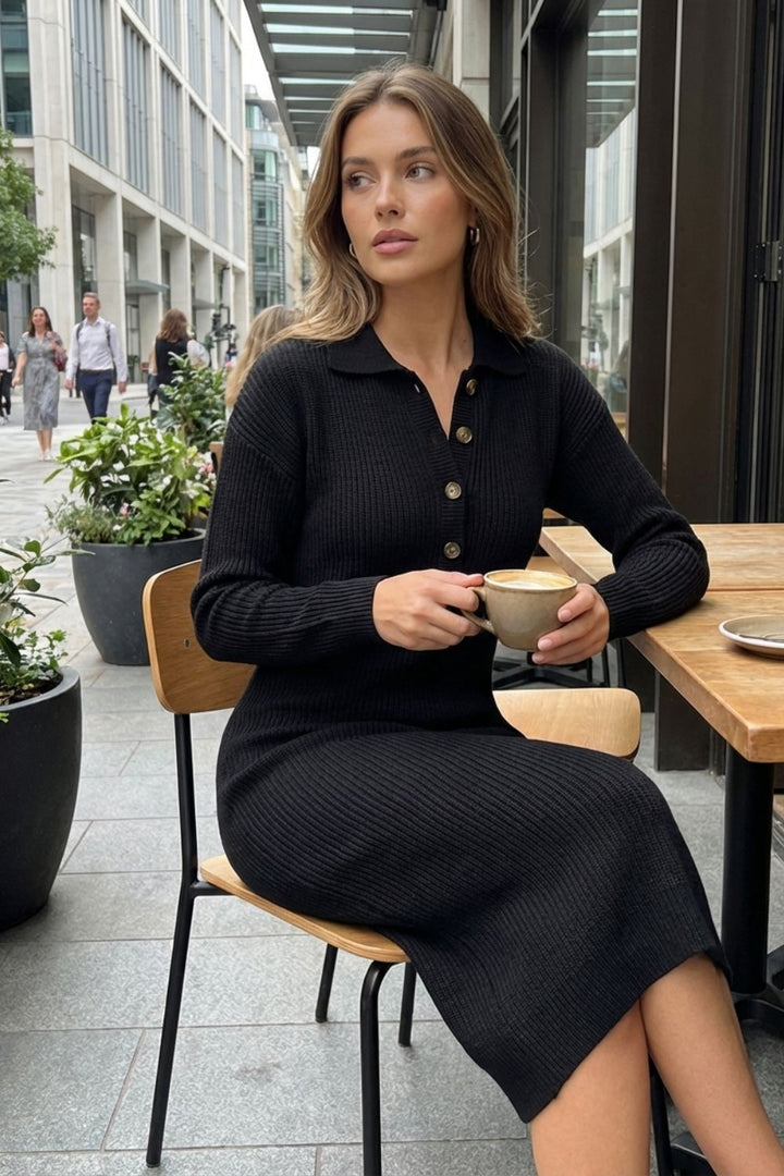Damen Strickkleid Midi – Polo – Styling-Inspiration