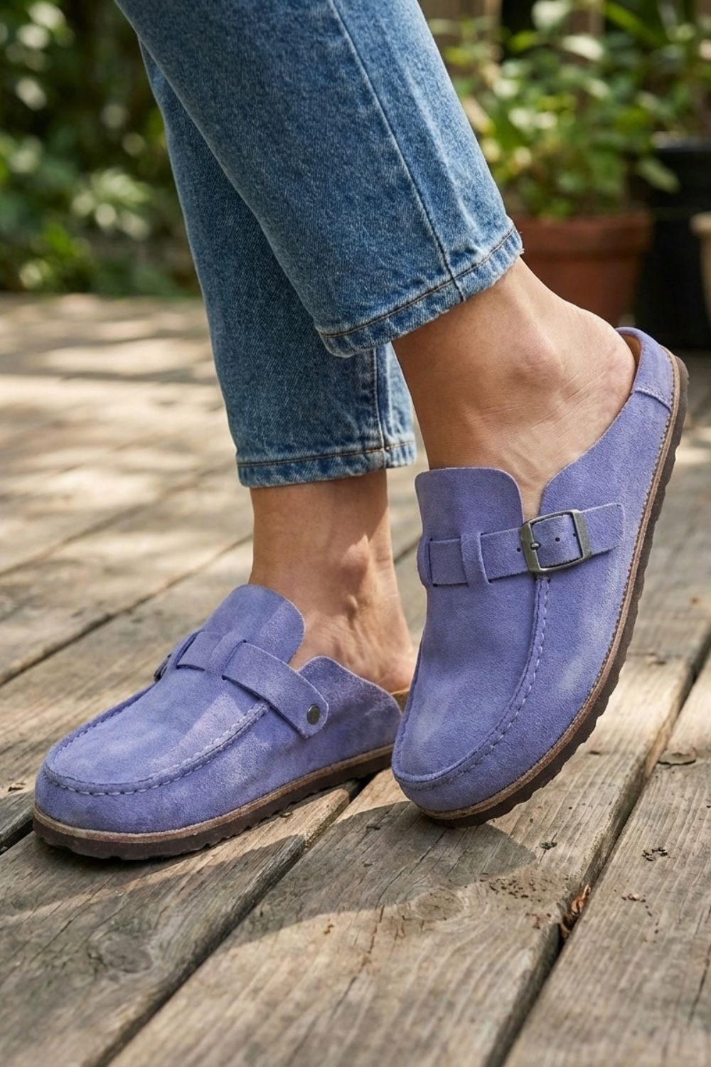 Pantoletten Damen Clogs mit Schnalle geschlossen