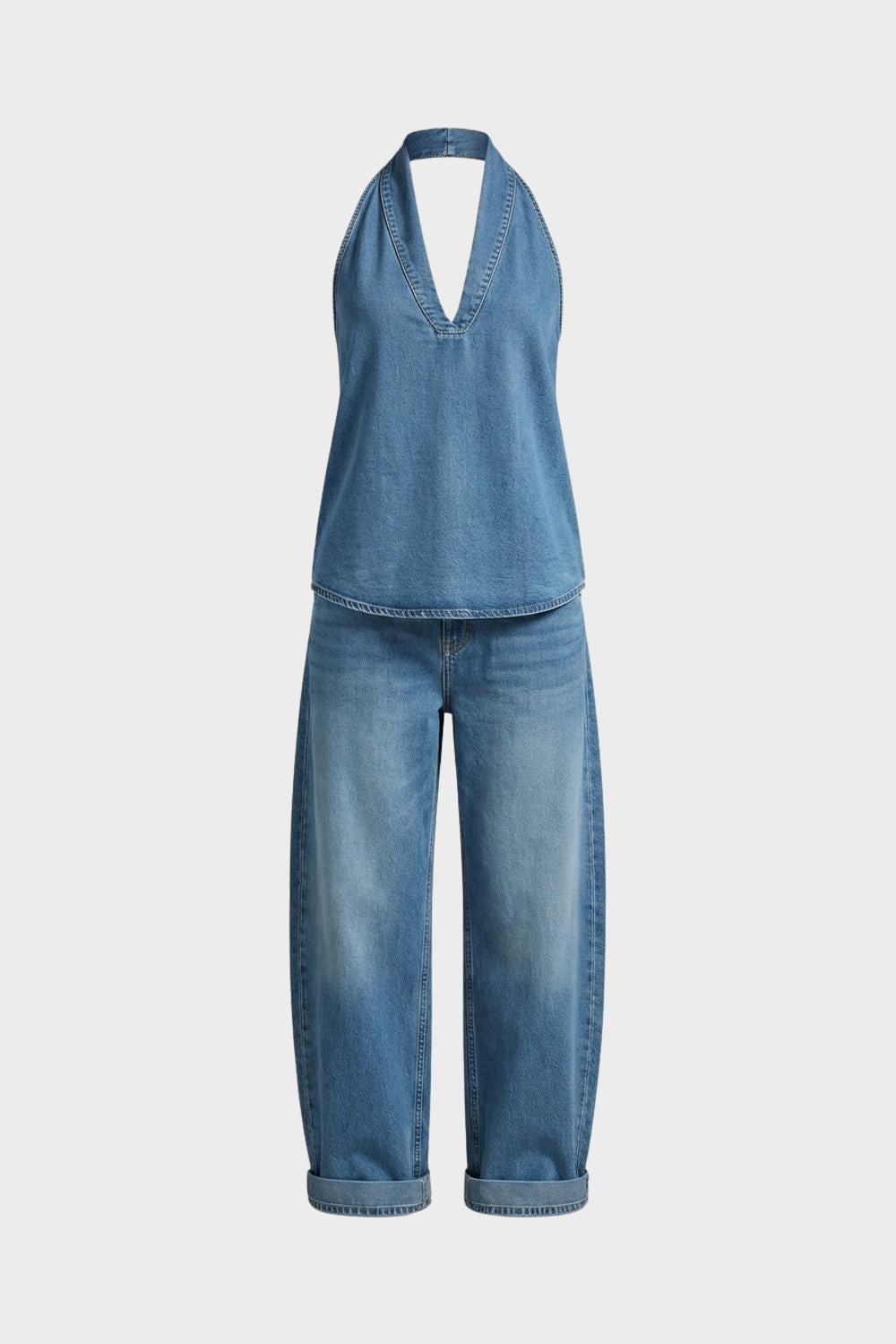 Damen Jumpsuit Wide-Leg | V-Ausschnitt – Rückansicht