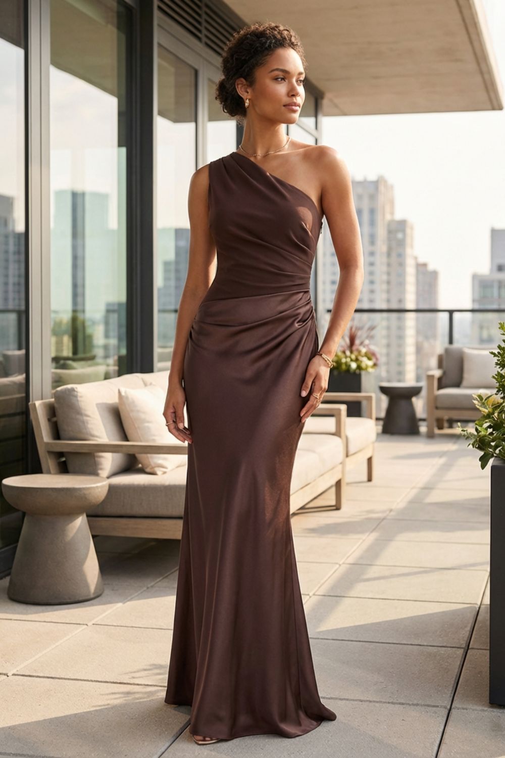 Damen Satin Maxikleid – Hochzeit – Sicht von oben