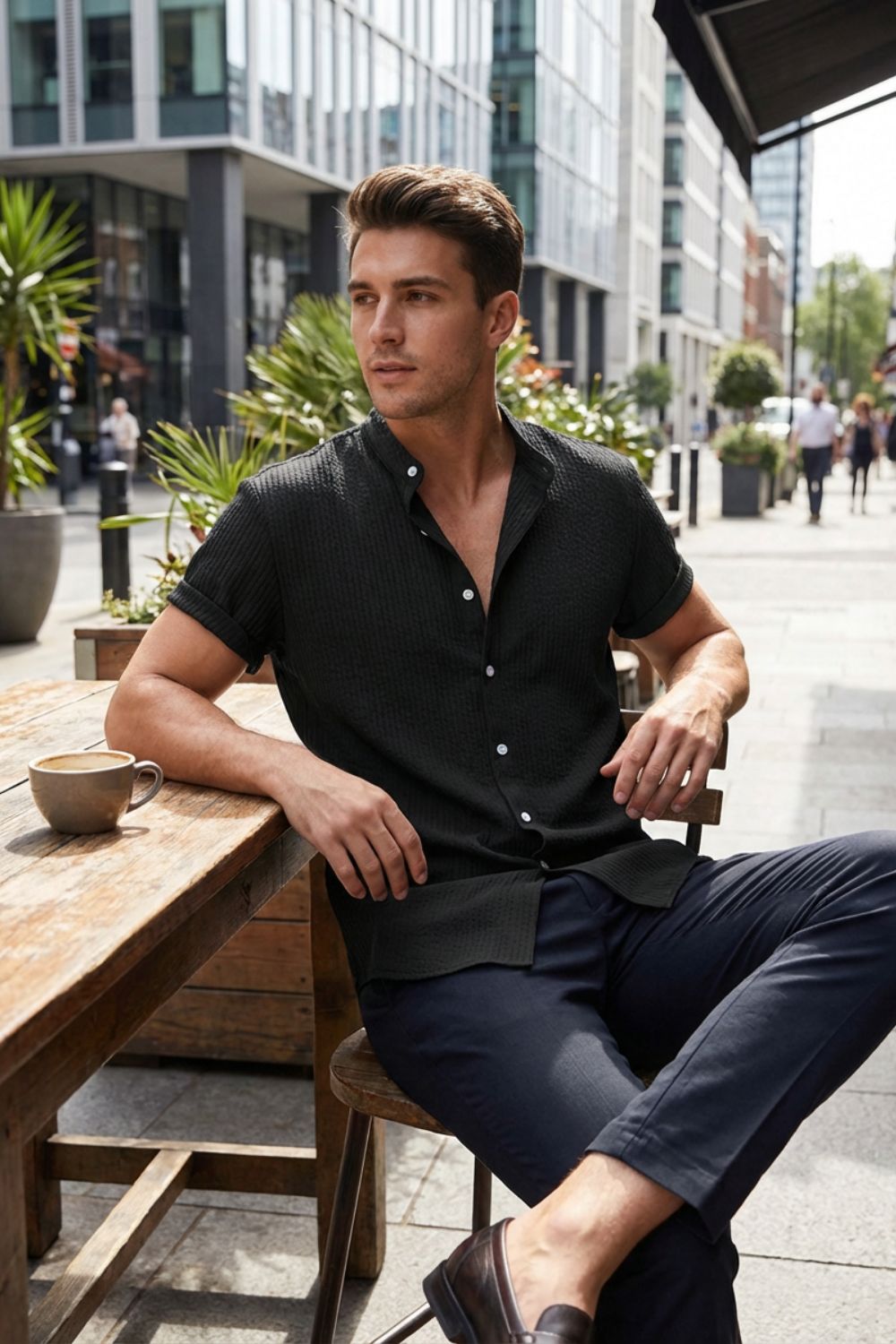 Herren Italo-Hemd – Stand-Collar – Sicht von oben