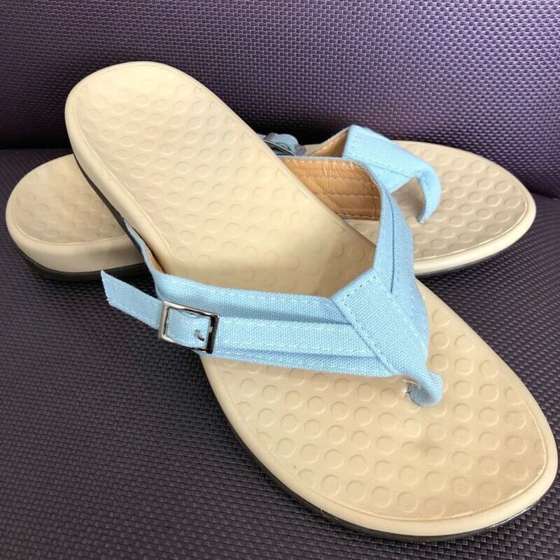 Damen Sommer-Zehentrenner – Sicht von oben mit Stoff-Steg
