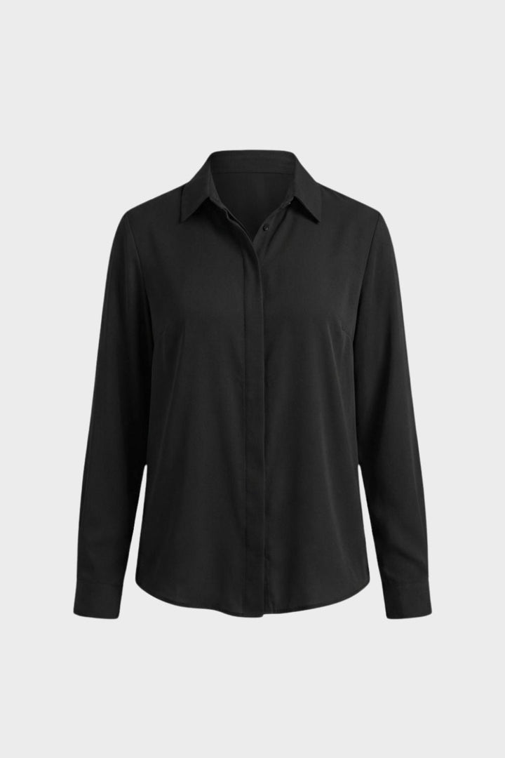 Bluse Damen Langarm mit Kragen und Knopfleiste