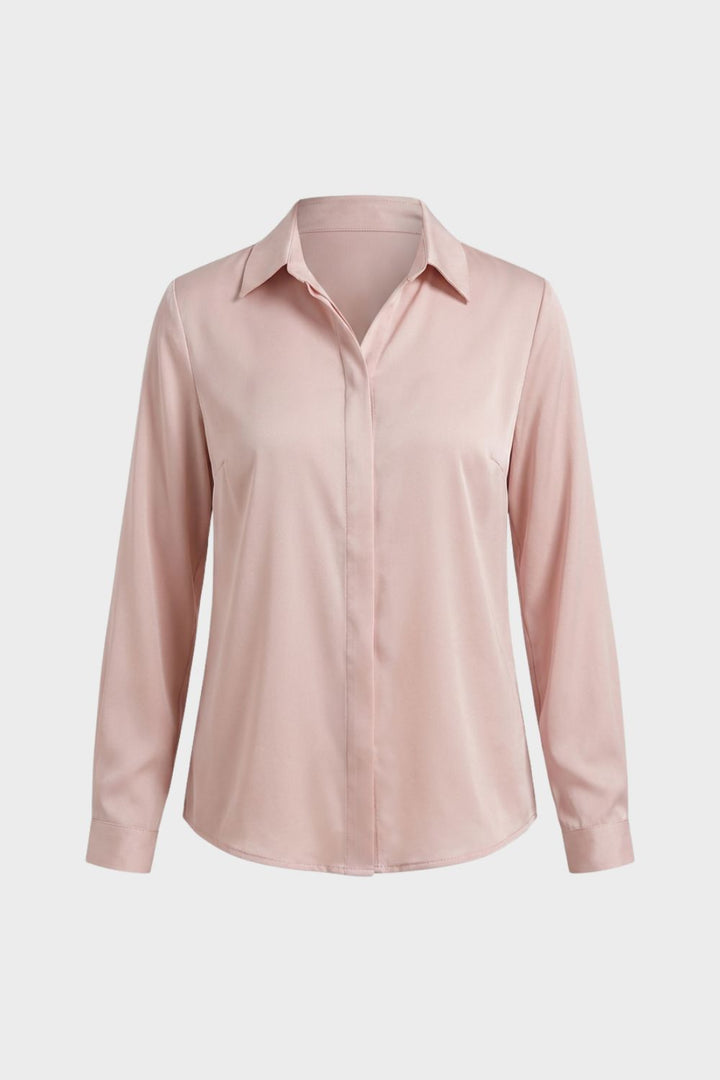 Bluse Damen Langarm mit Kragen und Knopfleiste