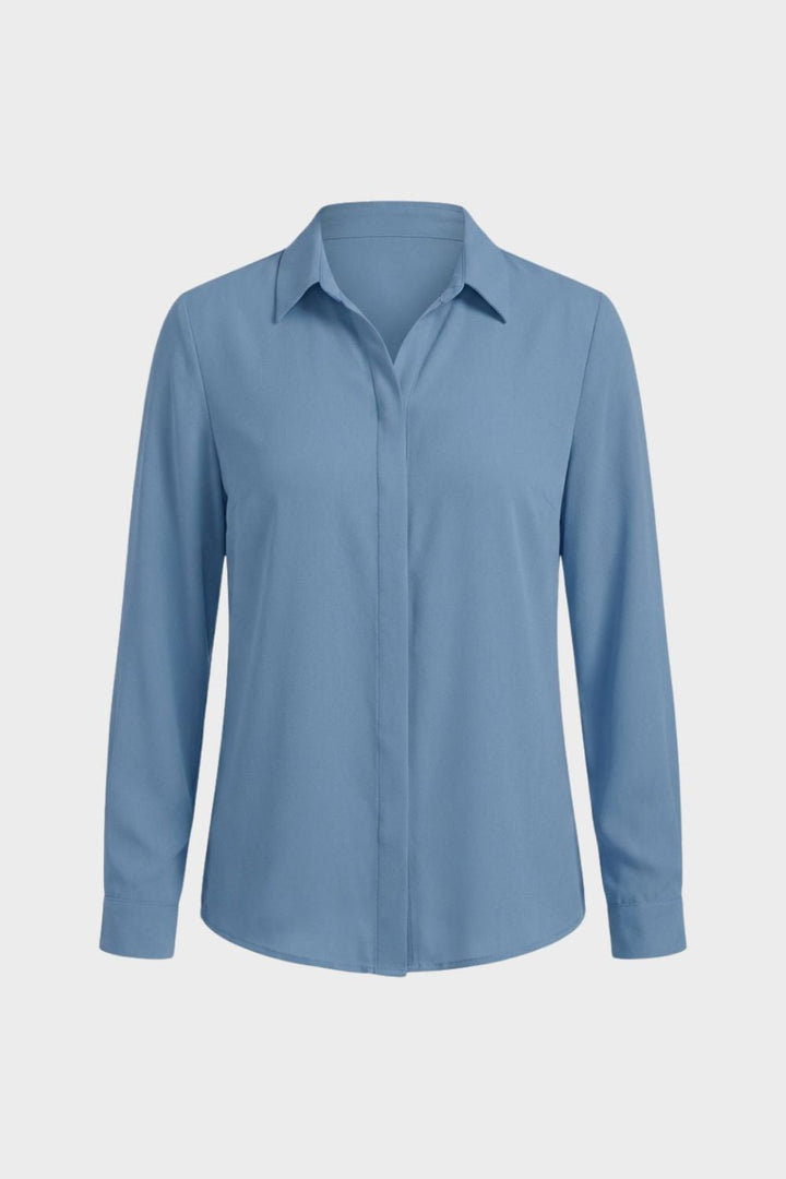 Bluse Damen Langarm mit Kragen und Knopfleiste