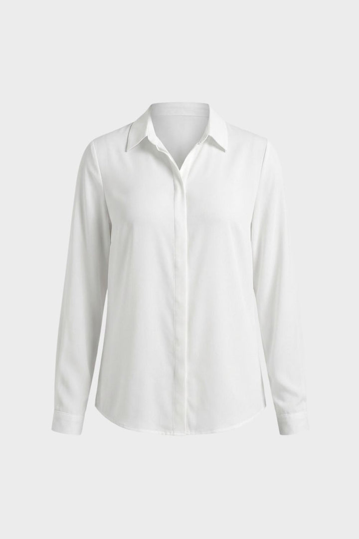 Bluse Damen Langarm mit Kragen und Knopfleiste