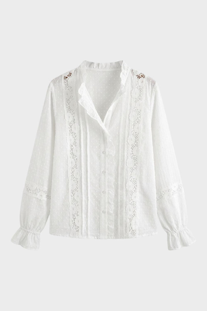 Bluse Damen Langarm mit Spitze und Rüschen