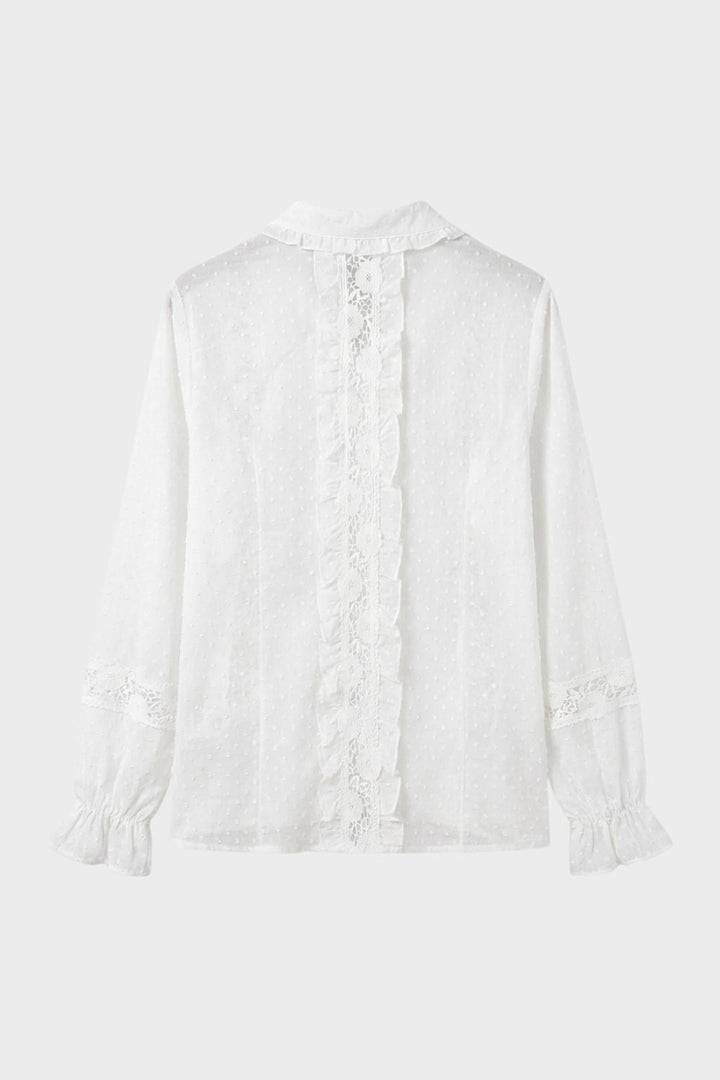 Bluse Damen Langarm mit Spitze und Rüschen