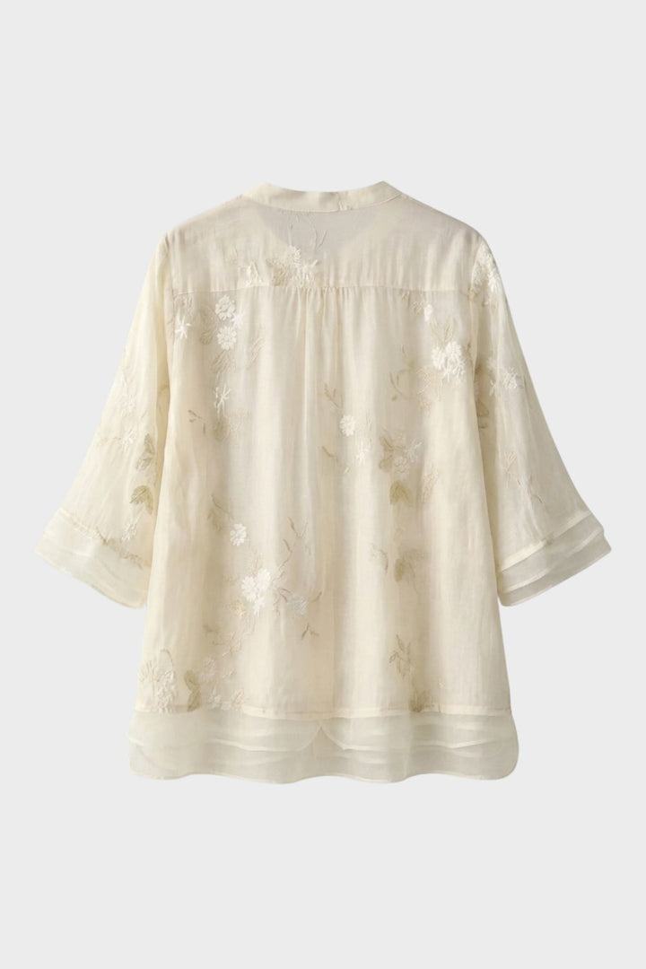 Bluse Damen mit Stehkragen und Volantärmeln