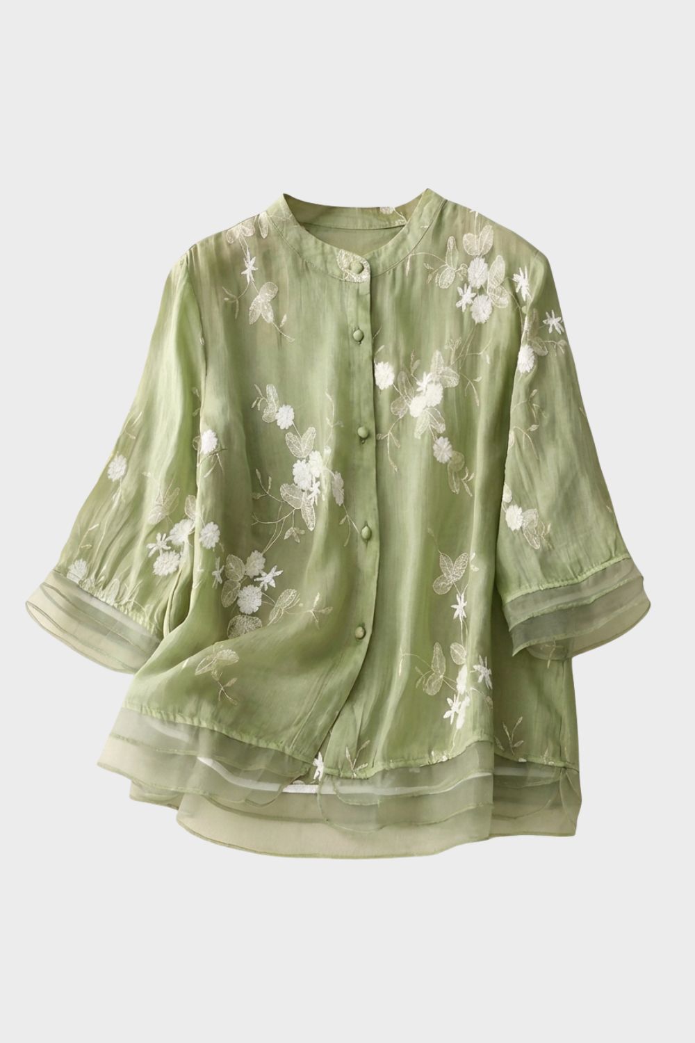 Bluse Damen mit Stehkragen und Volantärmeln