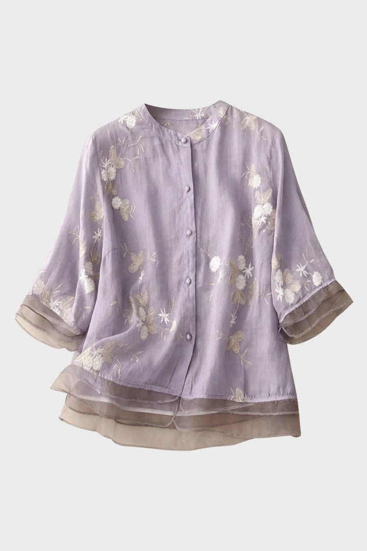 Bluse Damen mit Stehkragen und Volantärmeln