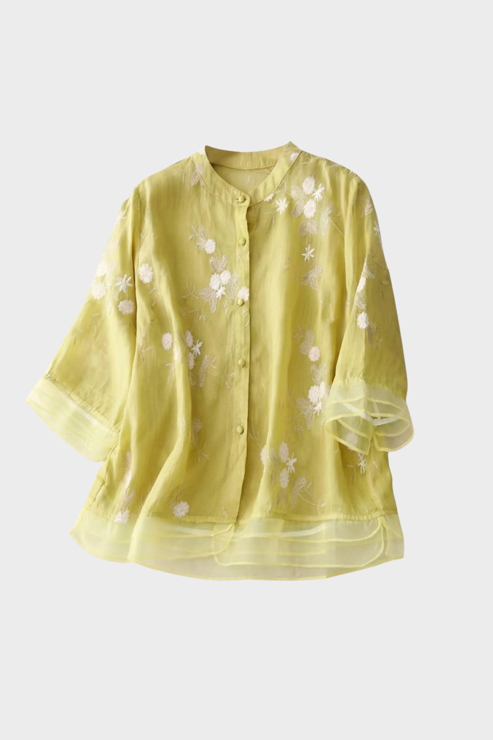 Bluse Damen mit Stehkragen und Volantärmeln