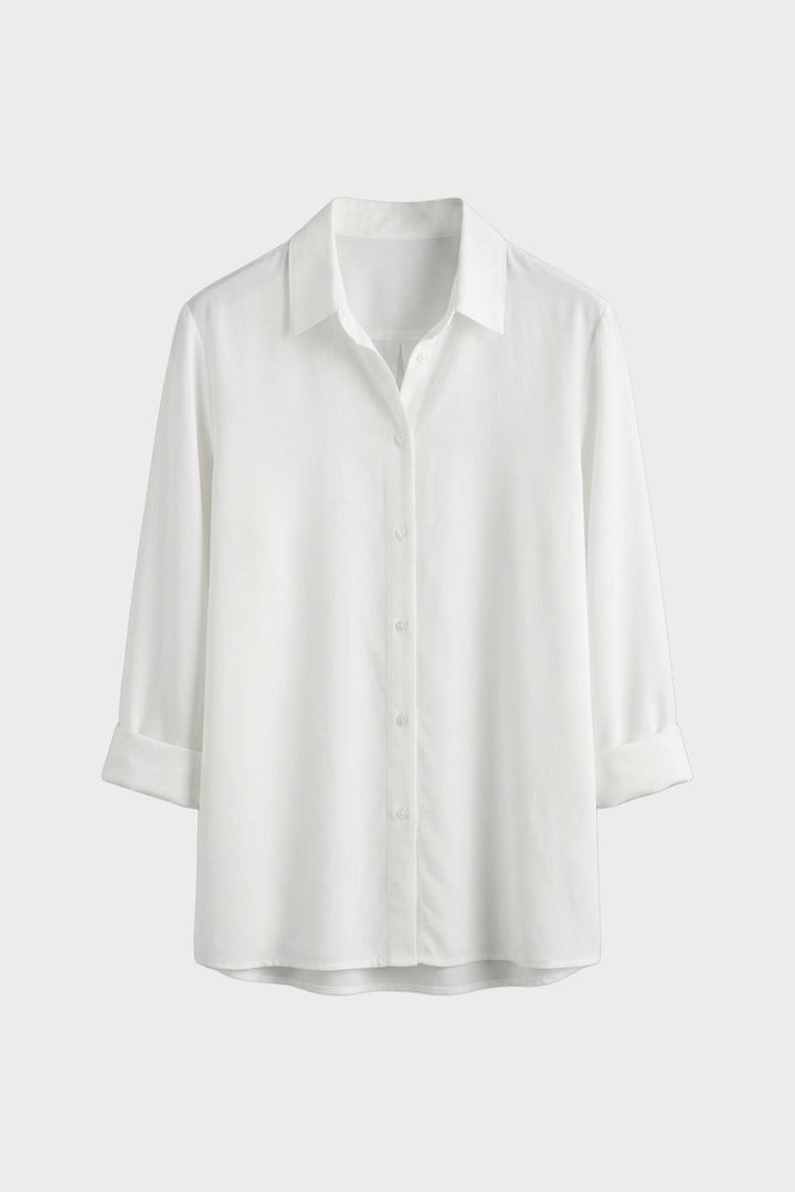 Bluse Damen Weiß Langarm mit Kragen und Knopfleiste