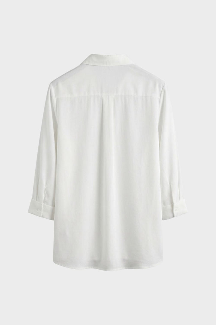 Bluse Damen Weiß Langarm mit Kragen und Knopfleiste