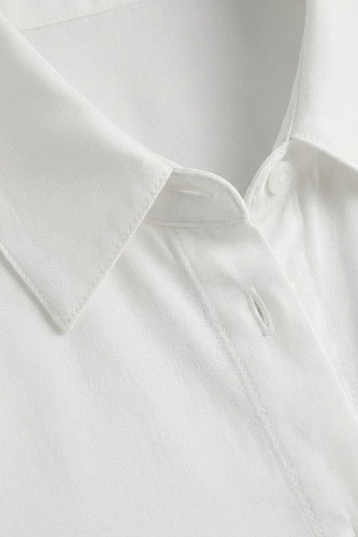 Bluse Damen Weiß Langarm mit Kragen und Knopfleiste
