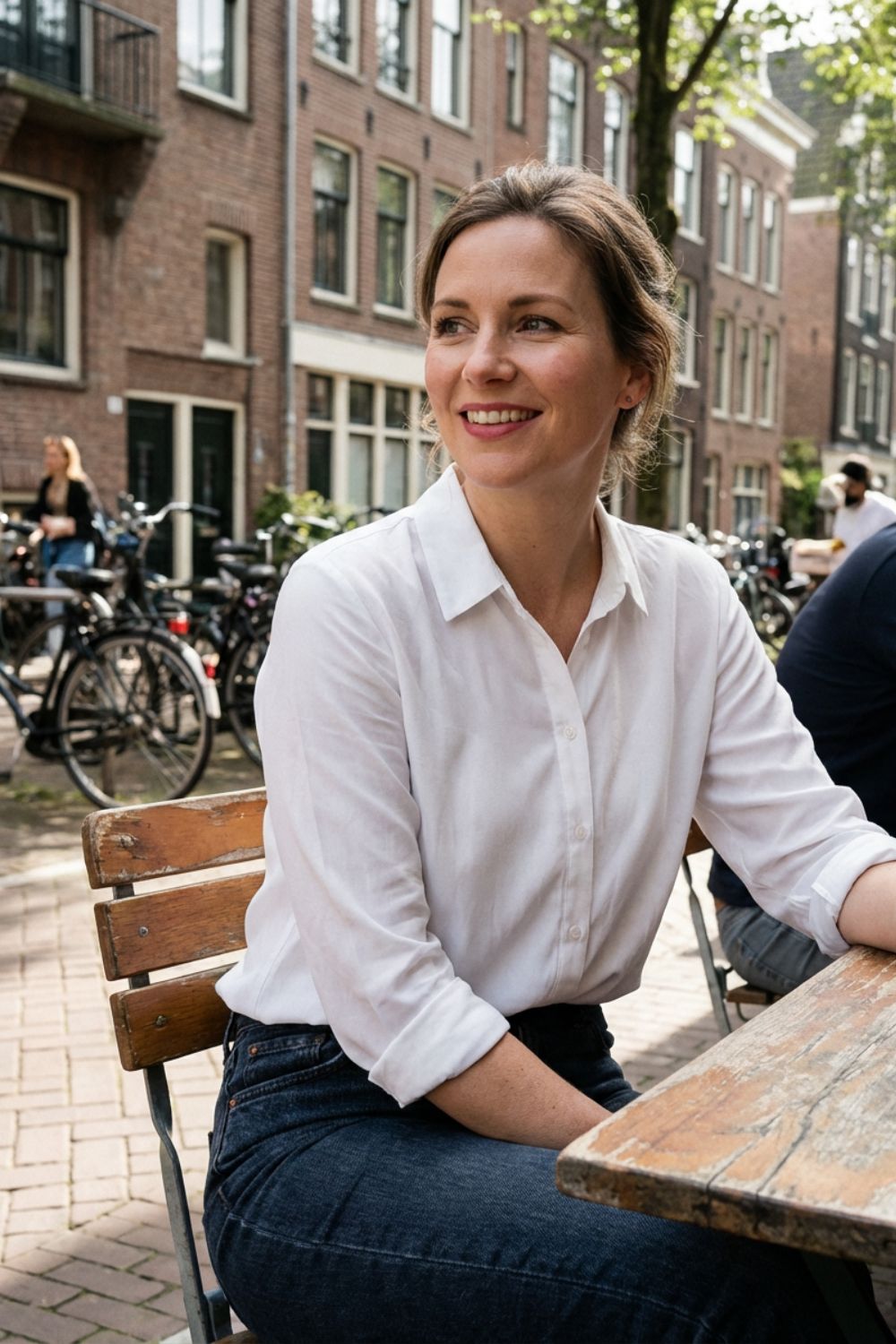 Bluse Damen Weiß Langarm mit Kragen und Knopfleiste