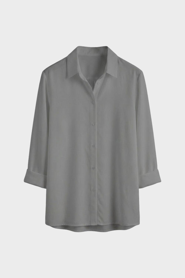 Bluse Damen Weiß Langarm mit Kragen und Knopfleiste