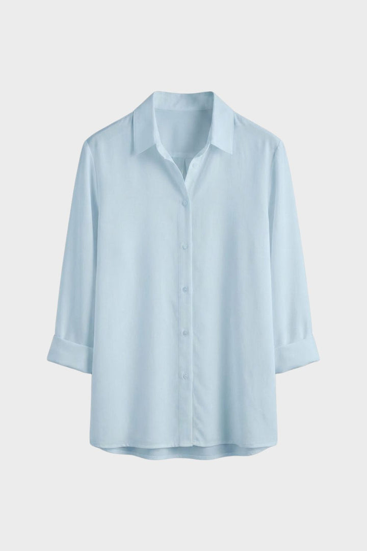Bluse Damen Weiß Langarm mit Kragen und Knopfleiste