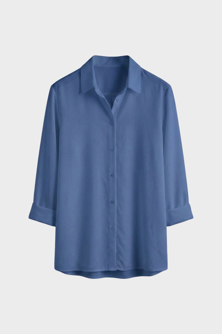 Bluse Damen Weiß Langarm mit Kragen und Knopfleiste