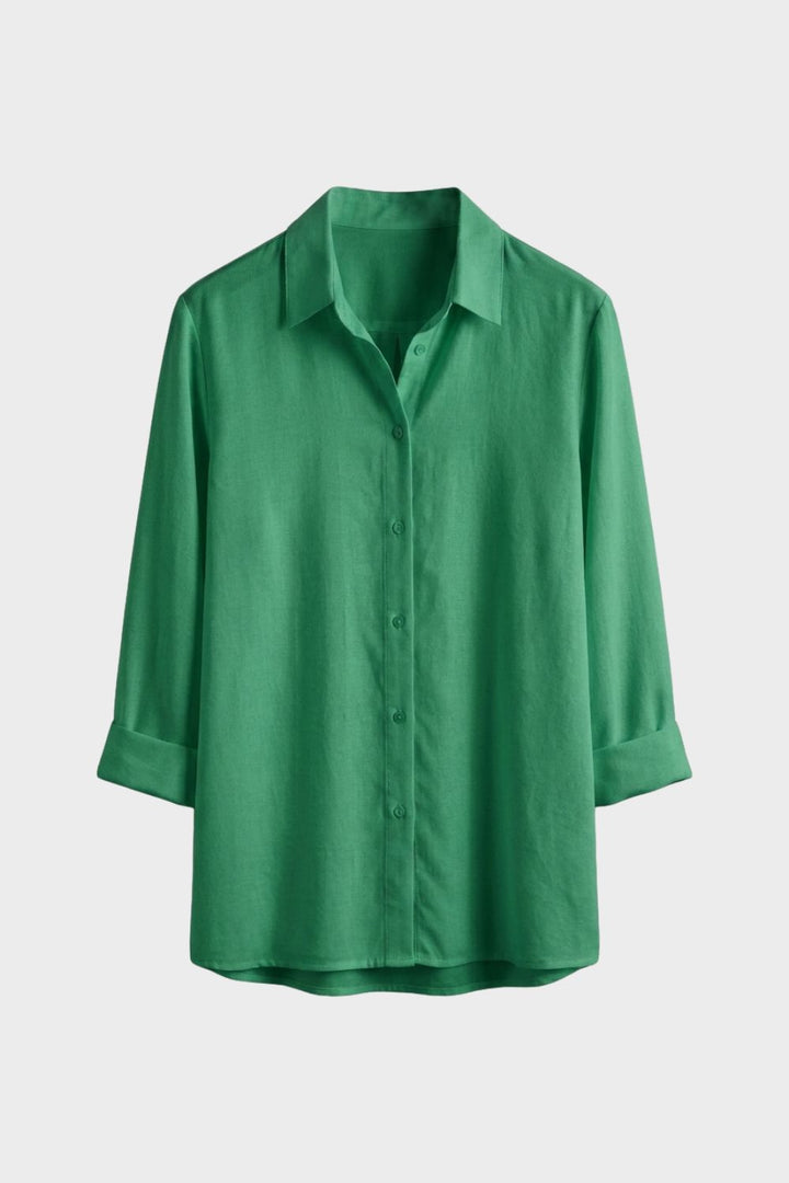 Bluse Damen Weiß Langarm mit Kragen und Knopfleiste