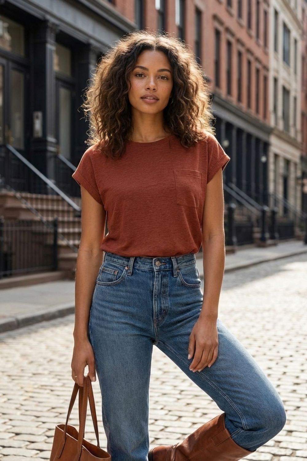 Damen Basic Tee – Loose Crew – Trage-Detail