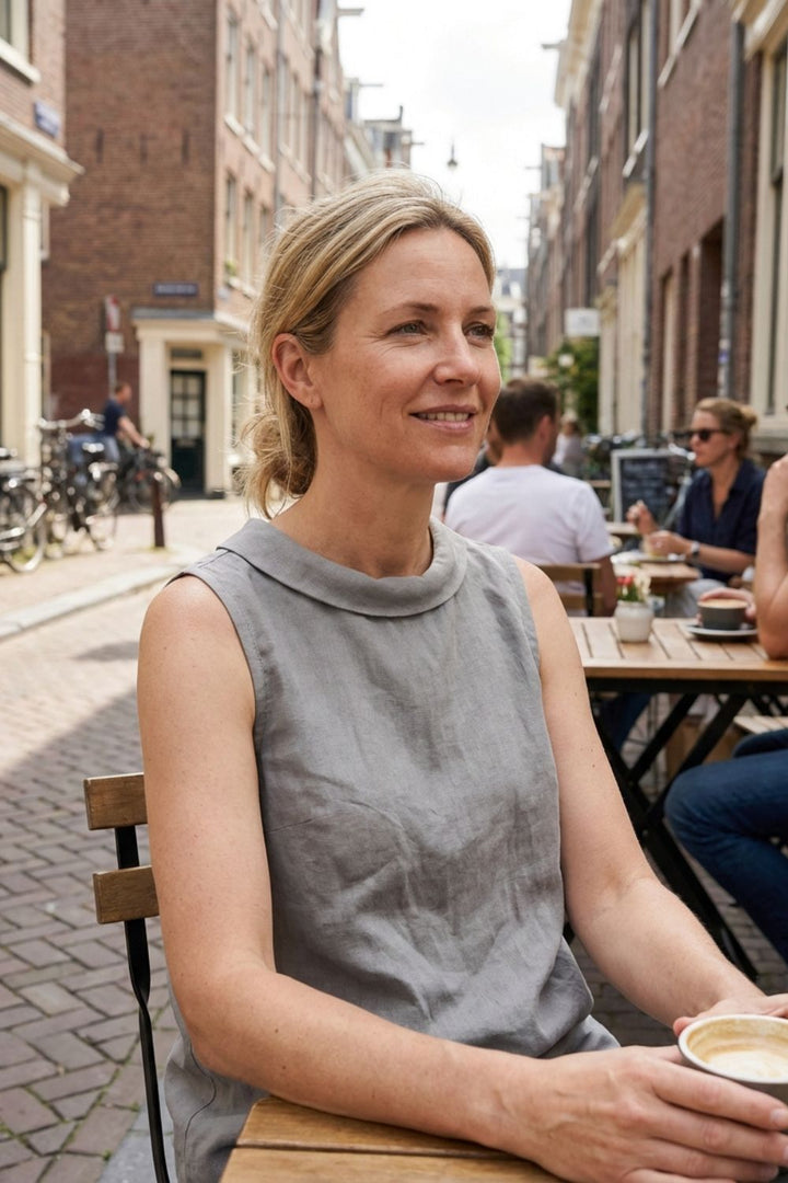 Damen Bluse ärmellos mit Rundhals