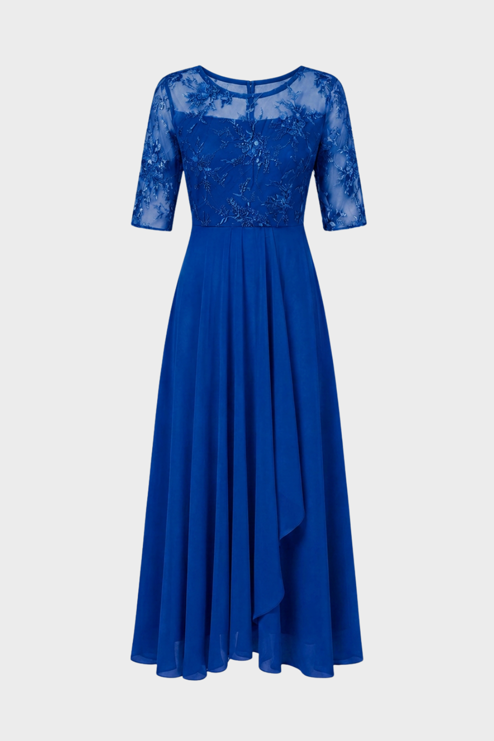 Damen Chiffon Maxikleid in Champagner mit Spitzenoberteil und 3/4-Ärmeln