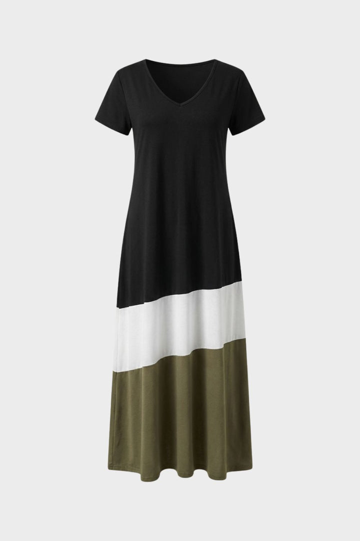 Damen Color-Block Maxikleid – Tee – Hauptansicht