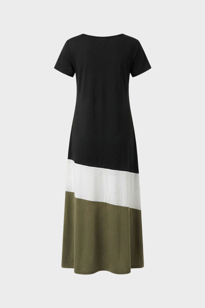 Damen Color-Block Maxikleid – Tee – Detail-Ansicht