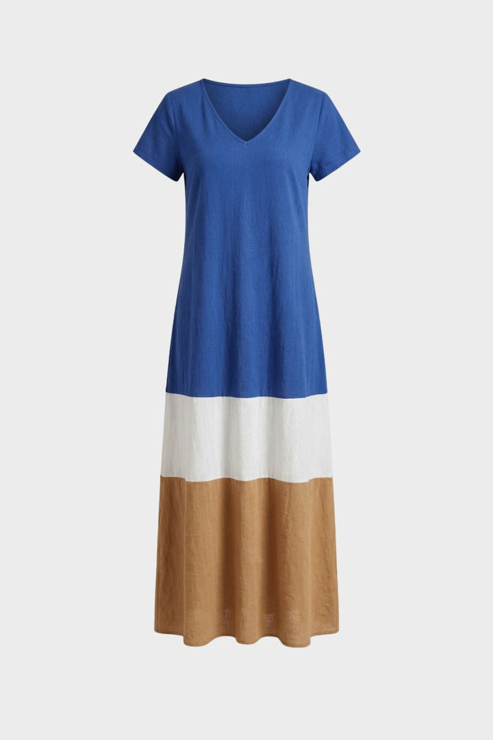Damen Color-Block Maxikleid – Tee – Material-Detail