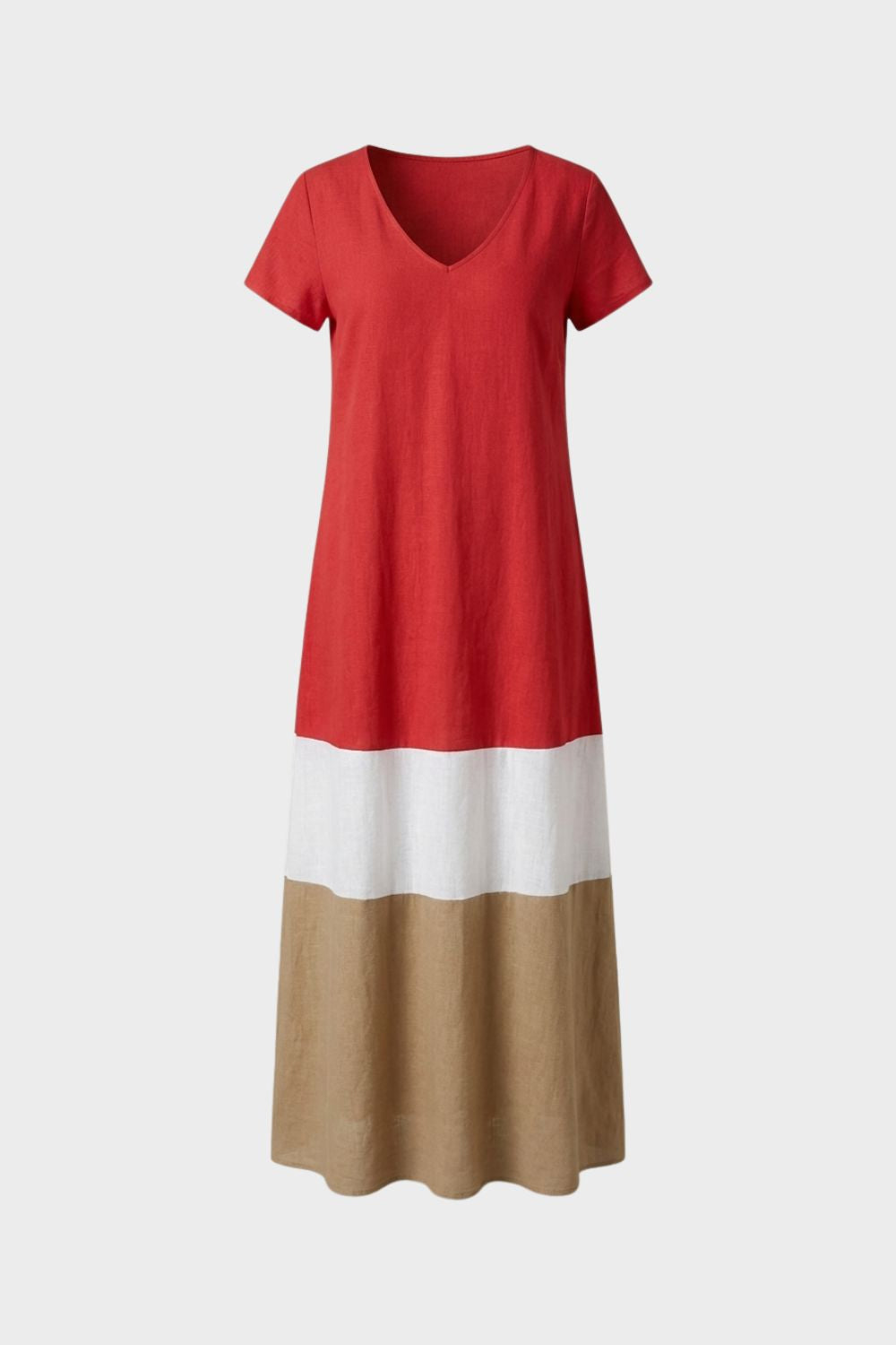 Damen Color-Block Maxikleid – Tee – Rückansicht