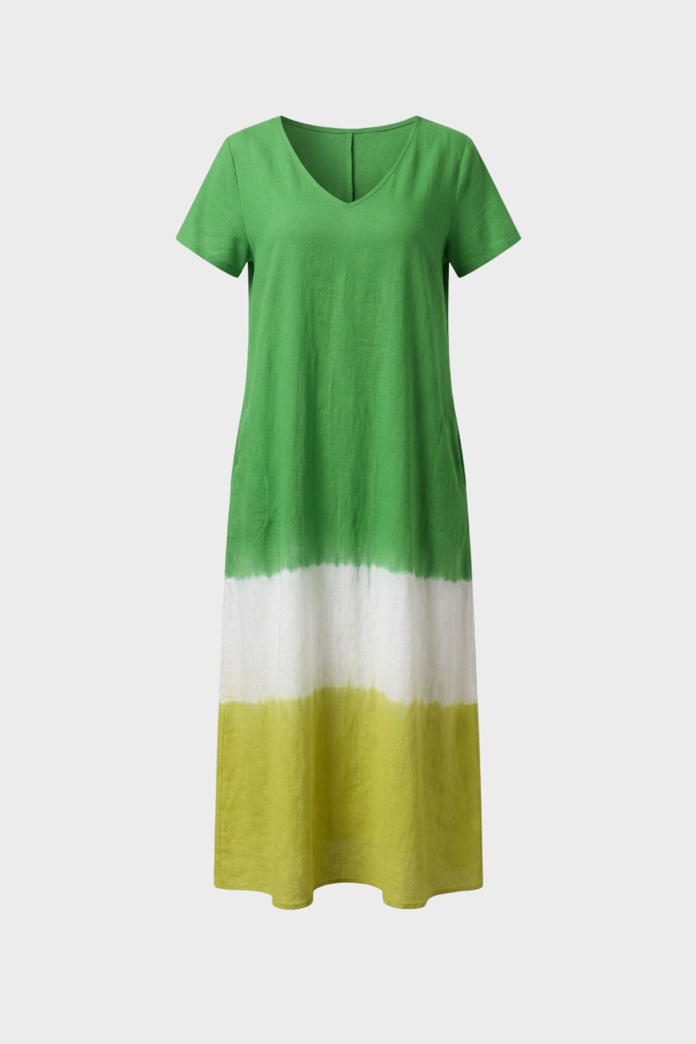 Damen Color-Block Maxikleid – Tee – Größentabelle